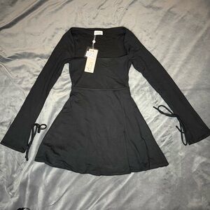 Oh Polly Black Fit and Flare Bell Sleeve Dress